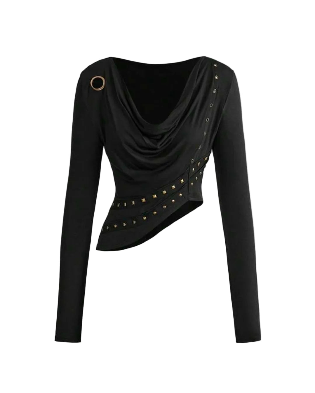 2PCS Gold Studded Asymmetrical Top Low Waist Mini Skirt Sets