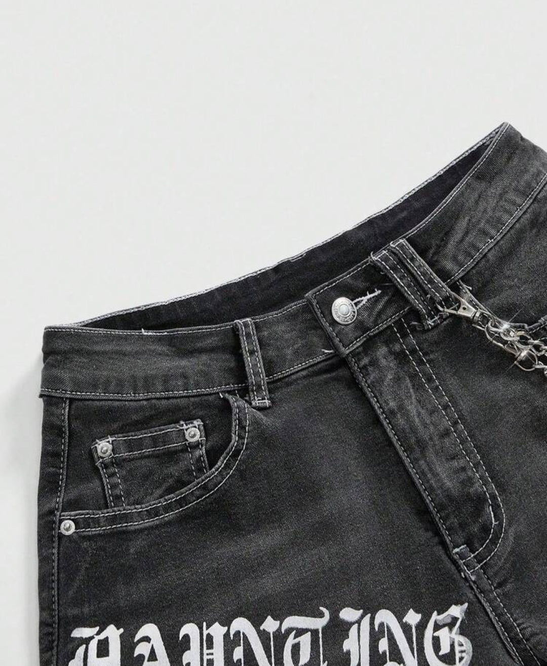 Denim Graphic Graffiti Chain Shorts