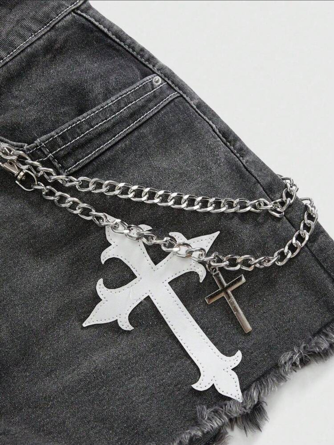 Denim Graphic Graffiti Chain Shorts