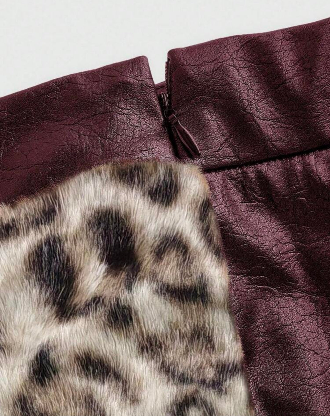 Leather Animal Fur Patchwork Mini Skirt