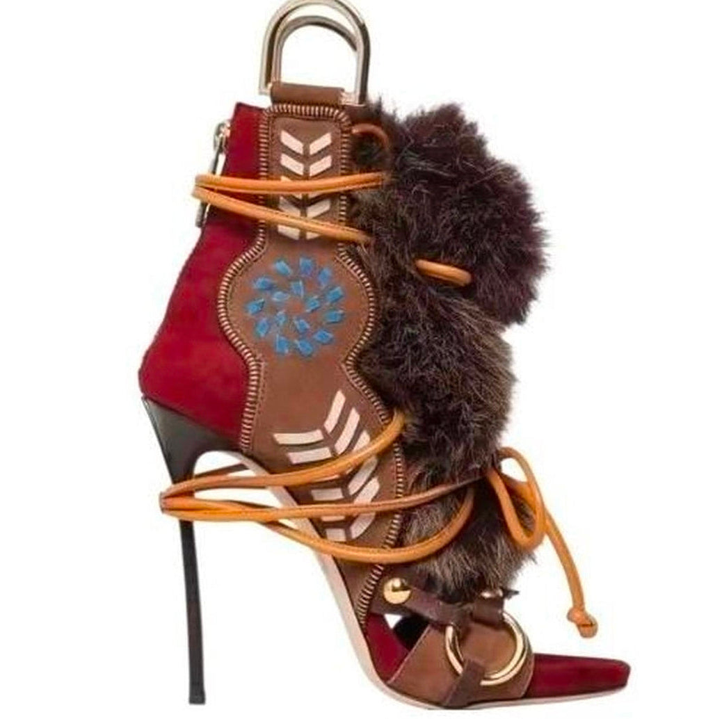 Fur Peep Toe Cross Tied Ankle High Heels