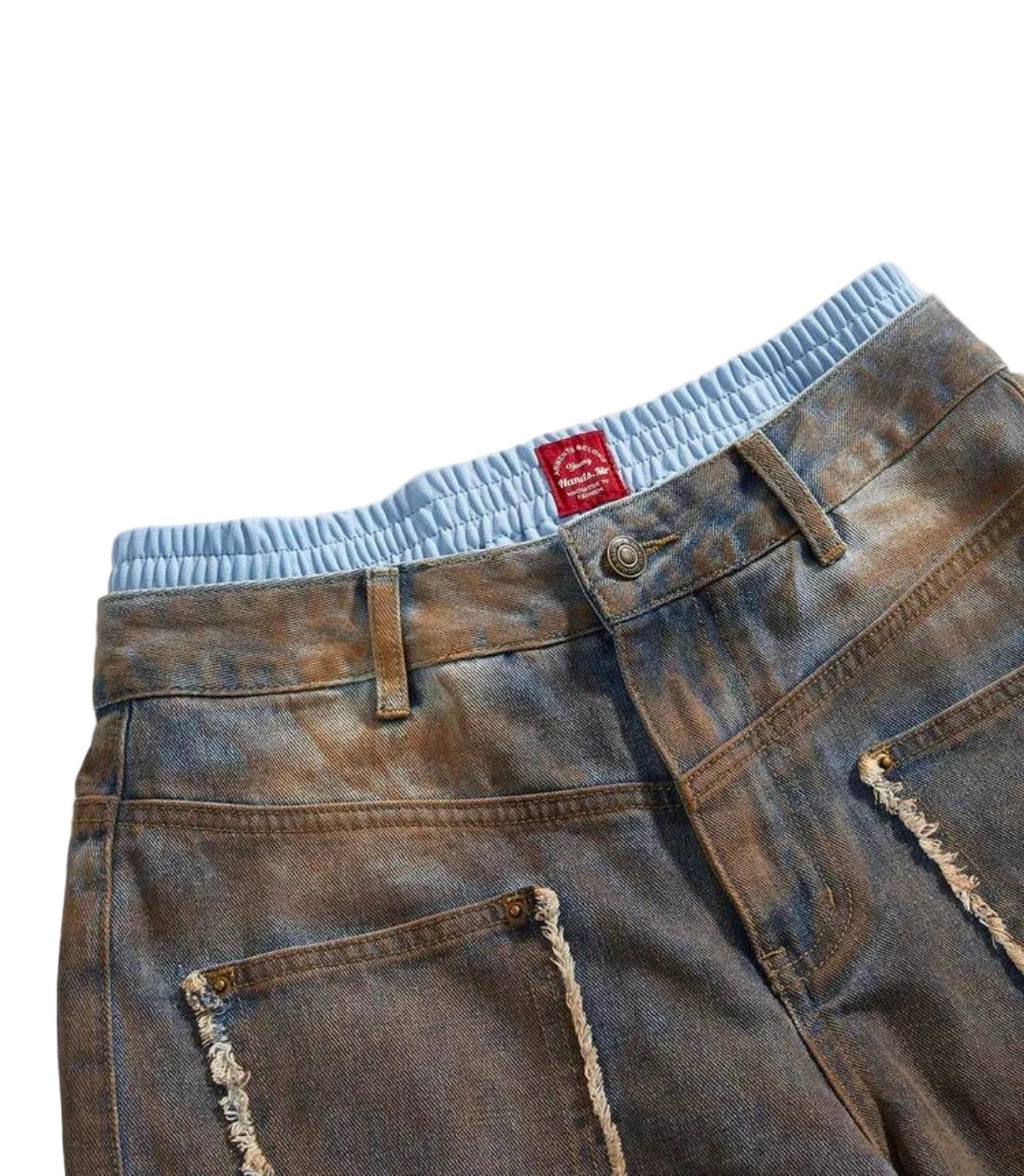 Vintage Distressed Washed Denim Cargo Shorts