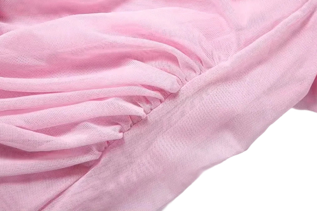 Women's Pink Sheer Mesh Long Dress