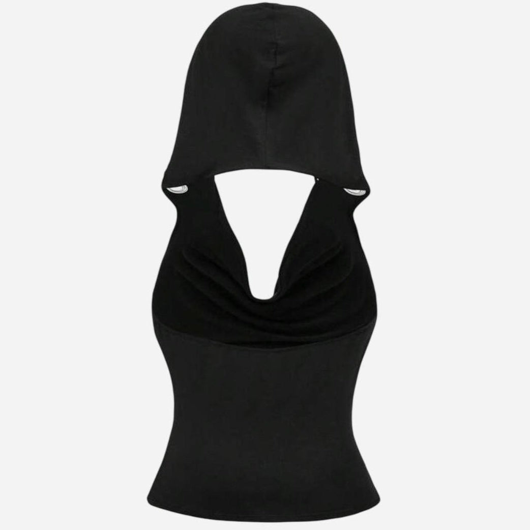 Black Eyelet Metal Hooded Tank Top