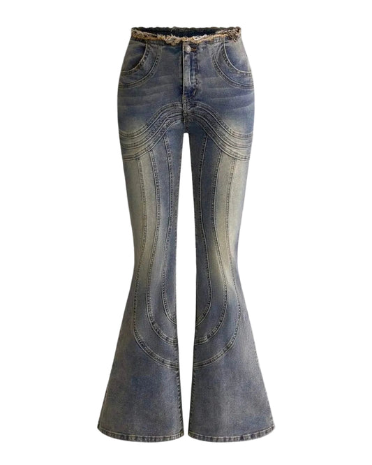 Vintage Washed Sculpted Seam High-Waisted Flare Jeans