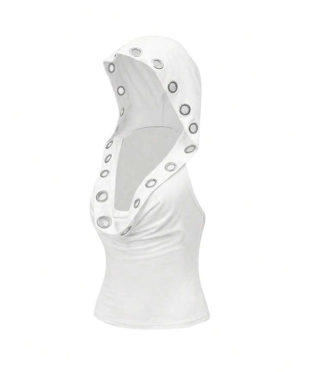 White Eyelet Metal Hooded Tank Top