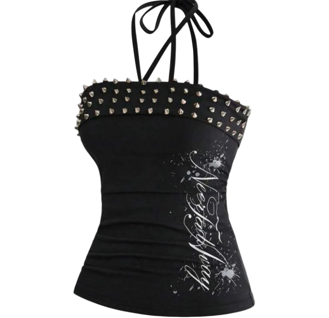 Y2K Graphic Letter Studded Camisole Top