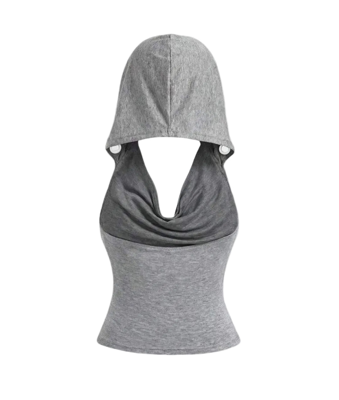 Grey Eyelet Metal Hooded Tank Top