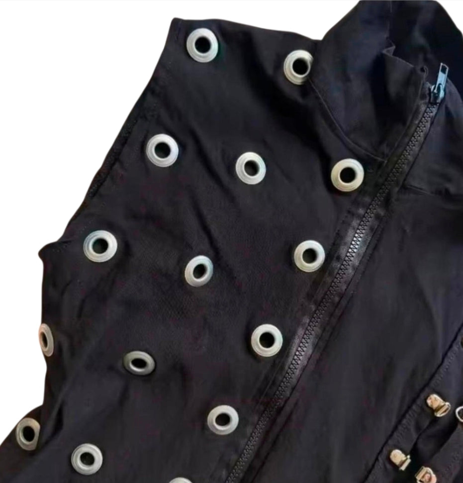 Black Silver Eyelets Sleeveless Top