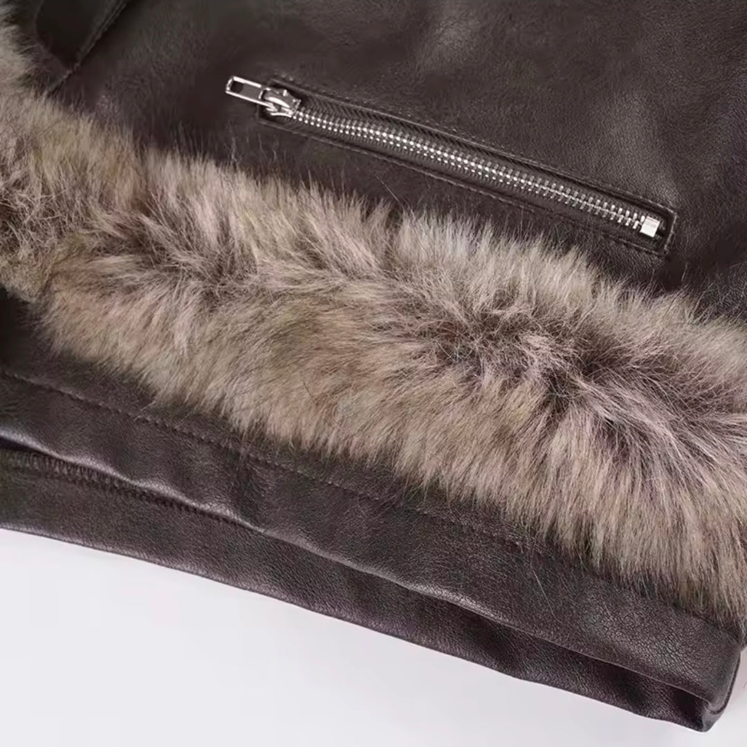 Y2K Leather Fur Patchwork Low Rise Shorts