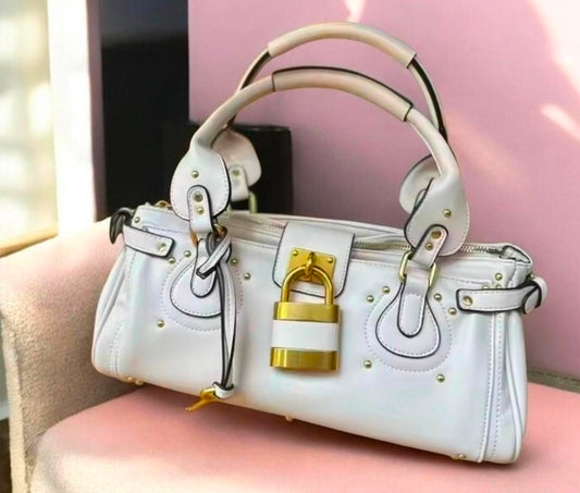 White Leather Double Strap Handbag