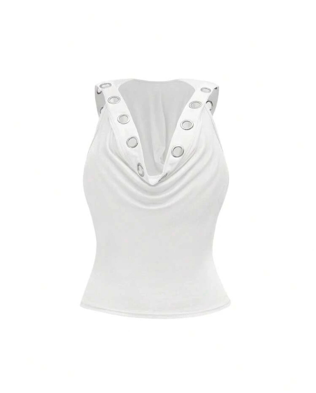 White Eyelet Metal Hooded Tank Top