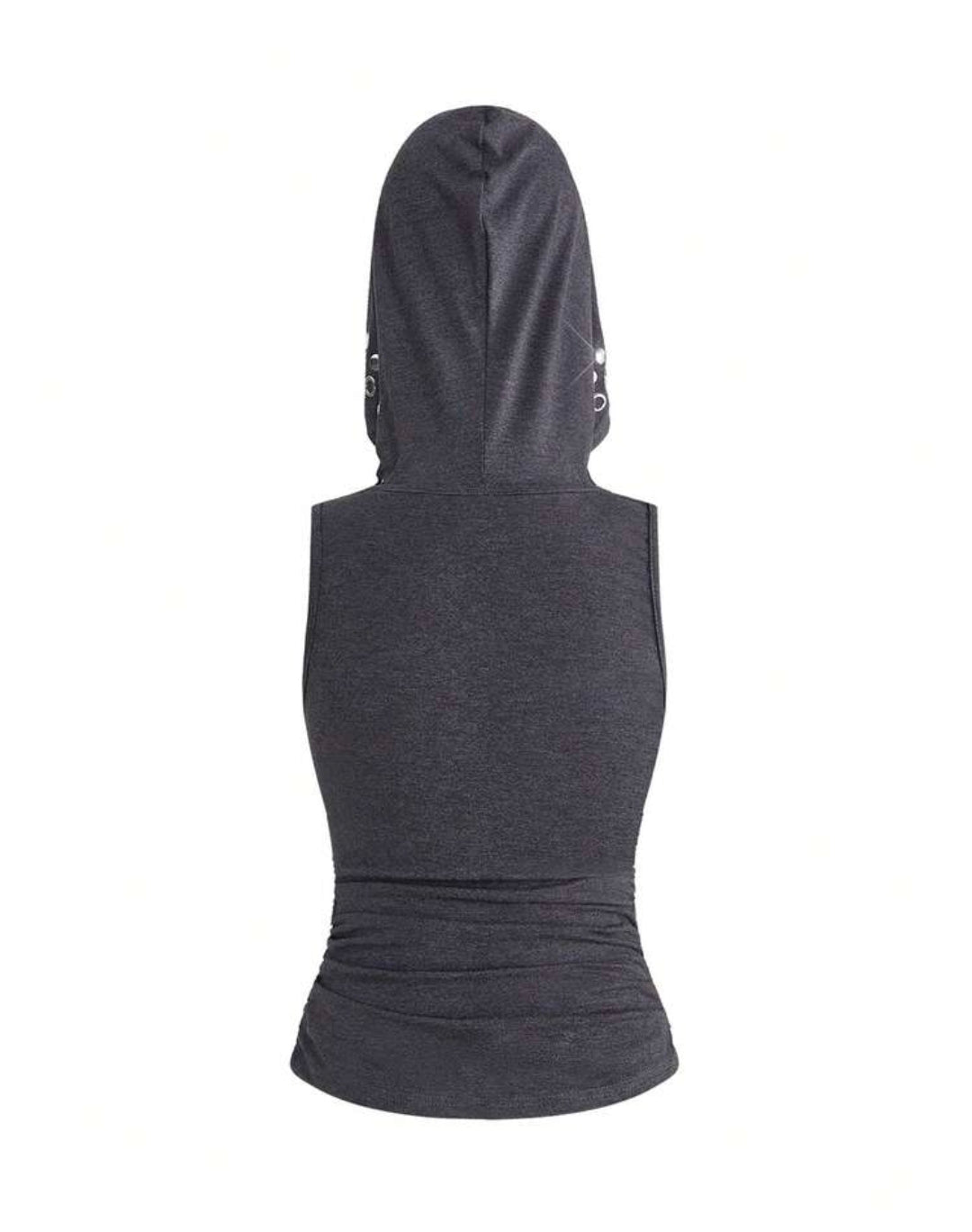 Retro Rivet Studded Sleeveless Hooded Top