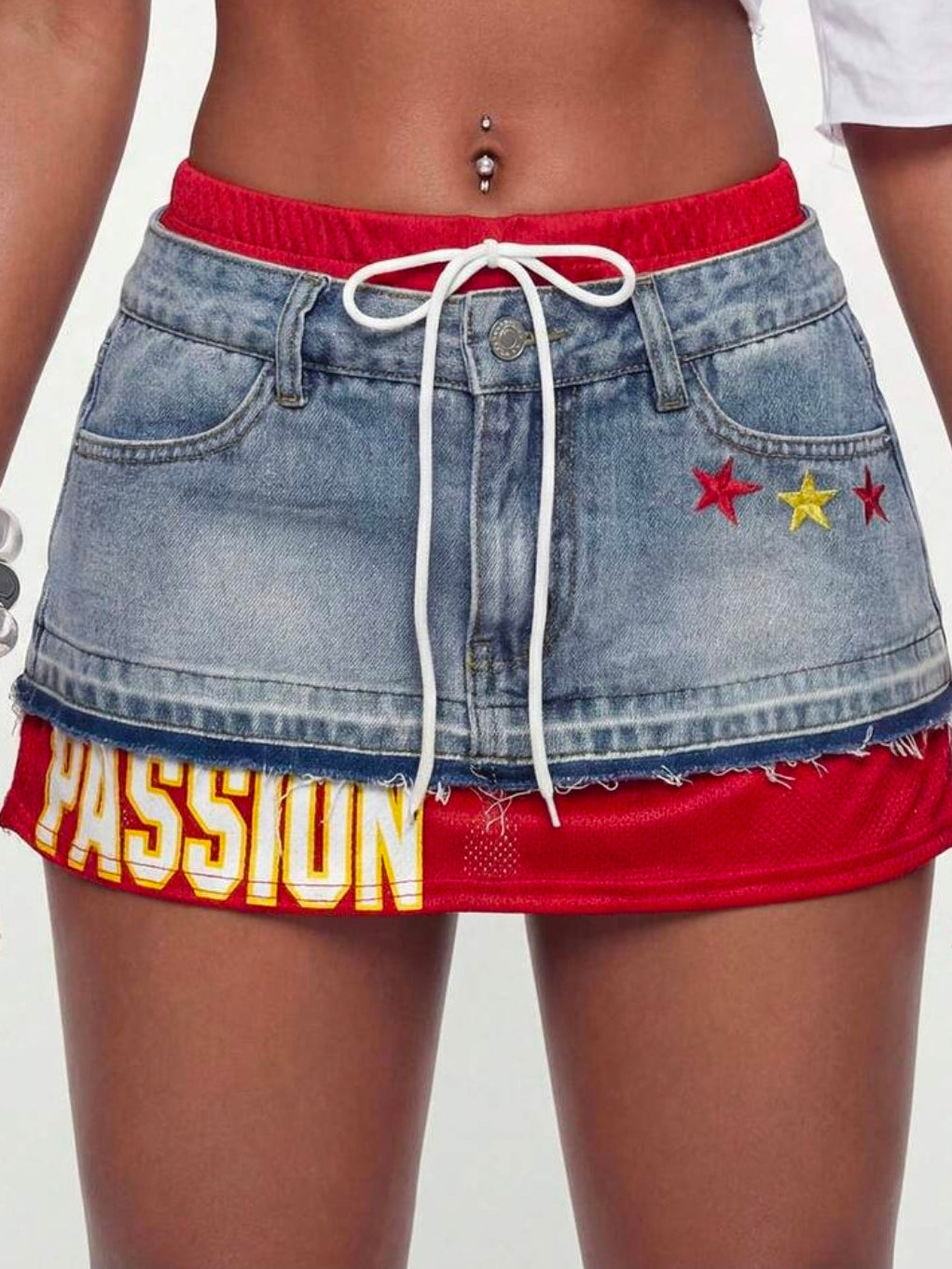 Denim Patchwork Colorblock Mini Denim Skirt