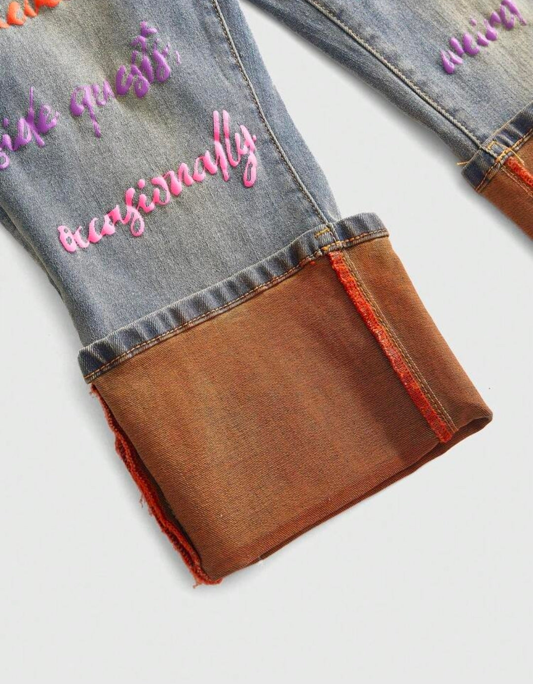Denim Colorful Letter Embroidery Skinny Capri Jeans