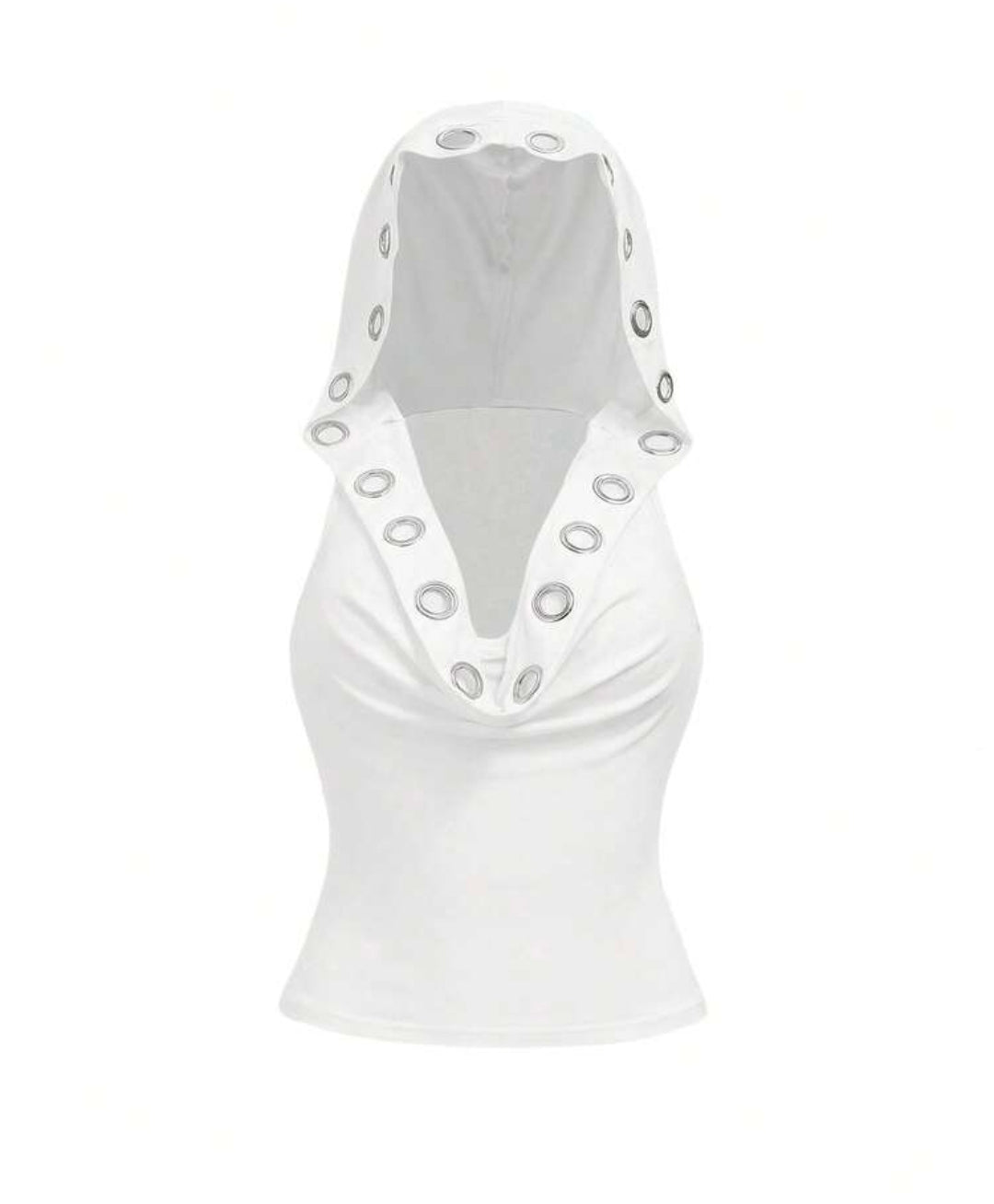 White Eyelet Metal Hooded Tank Top