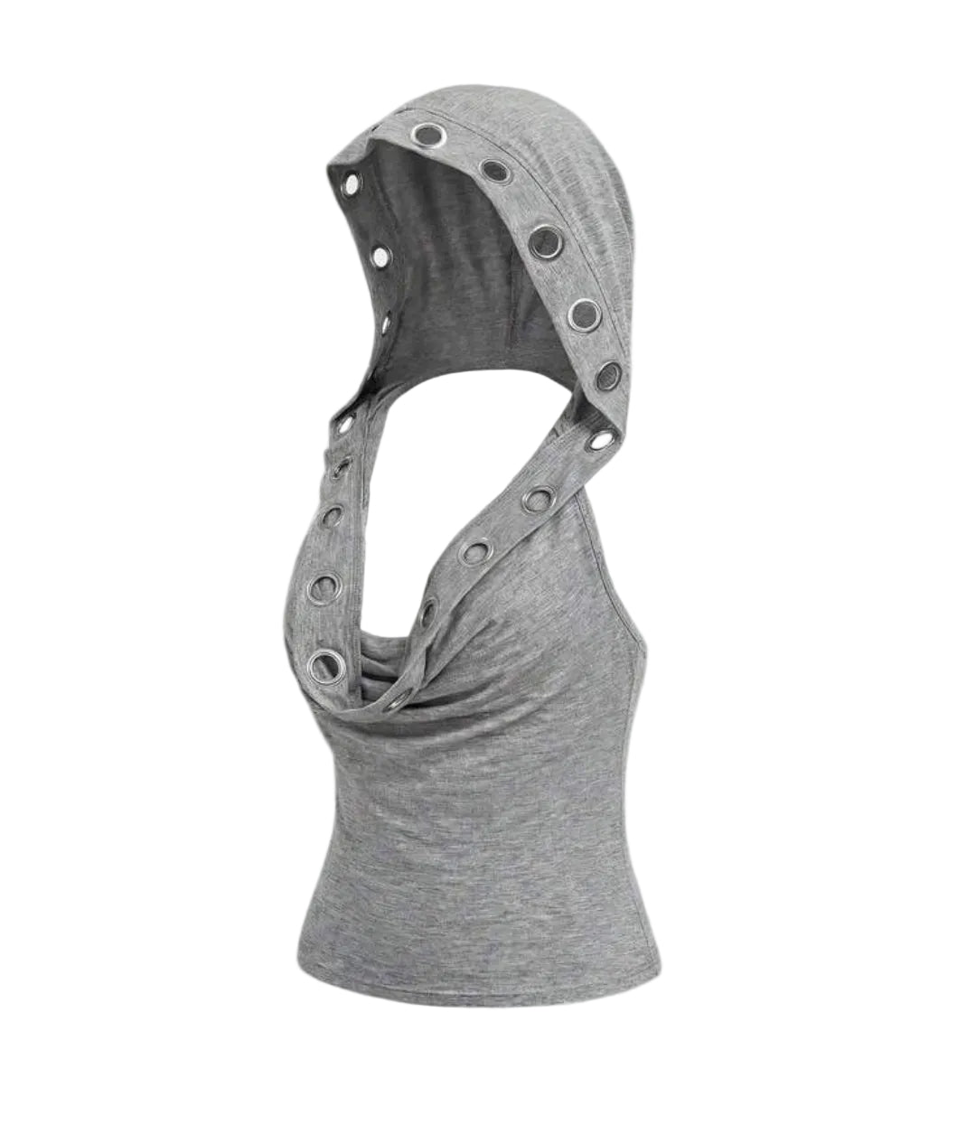 Grey Eyelet Metal Hooded Tank Top