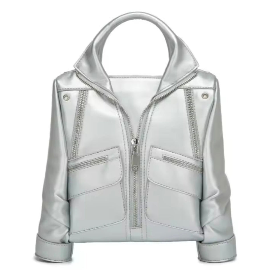 Silver Luxe Moto Jacket  Shoulder Bag