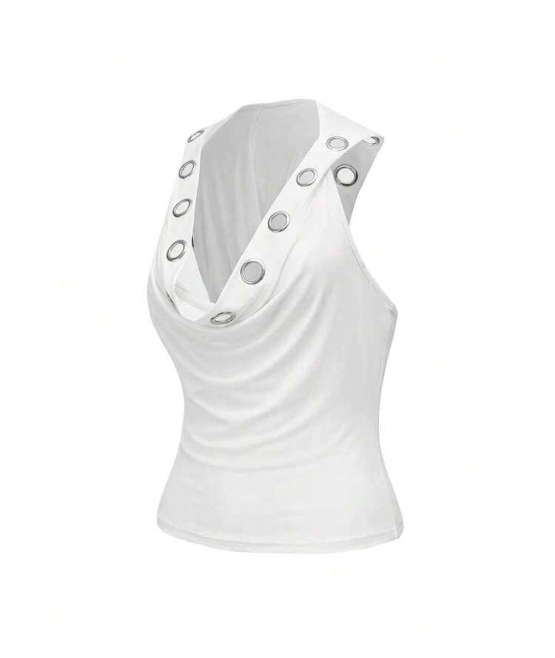 White Eyelet Metal Hooded Tank Top