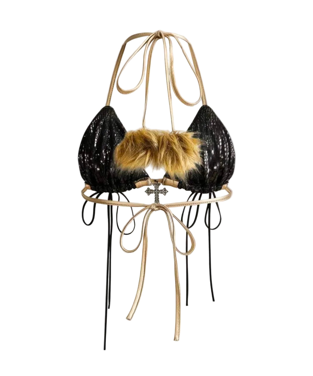 2PCS Leather Lace-Up Bikini Top Shorts Sets