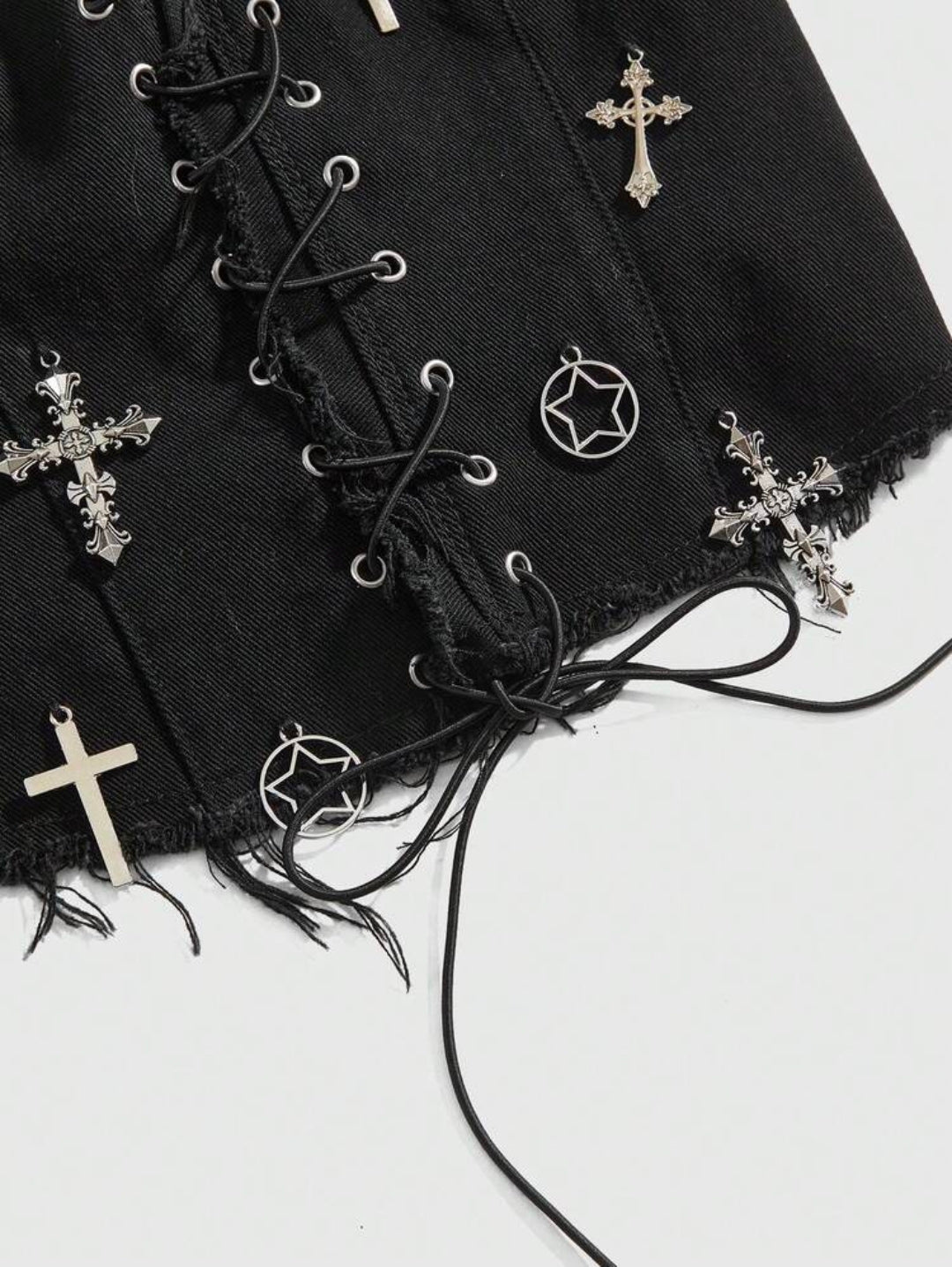 Denim Lace-Up Cross Decor Halter Top