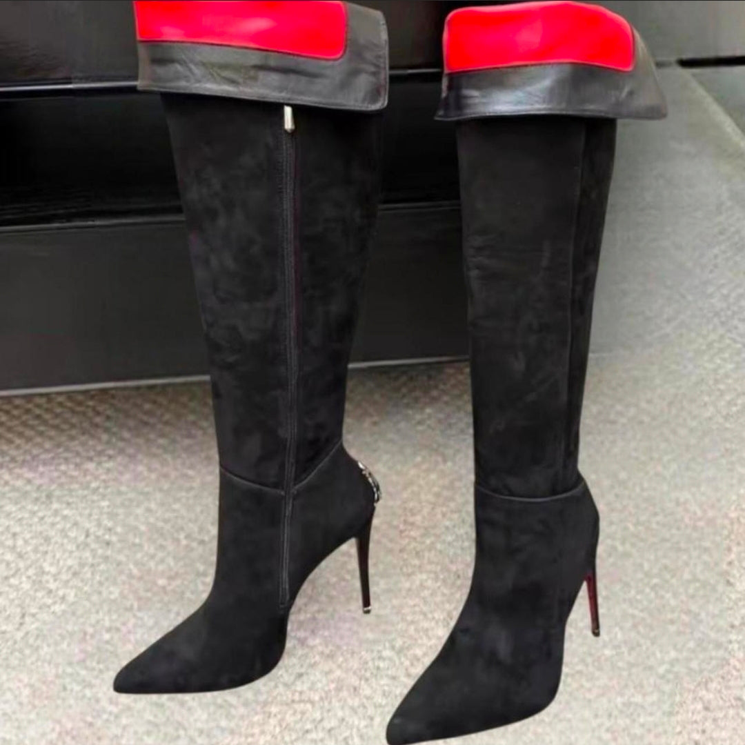 Black Suede Sword Shaped High Heel Boots