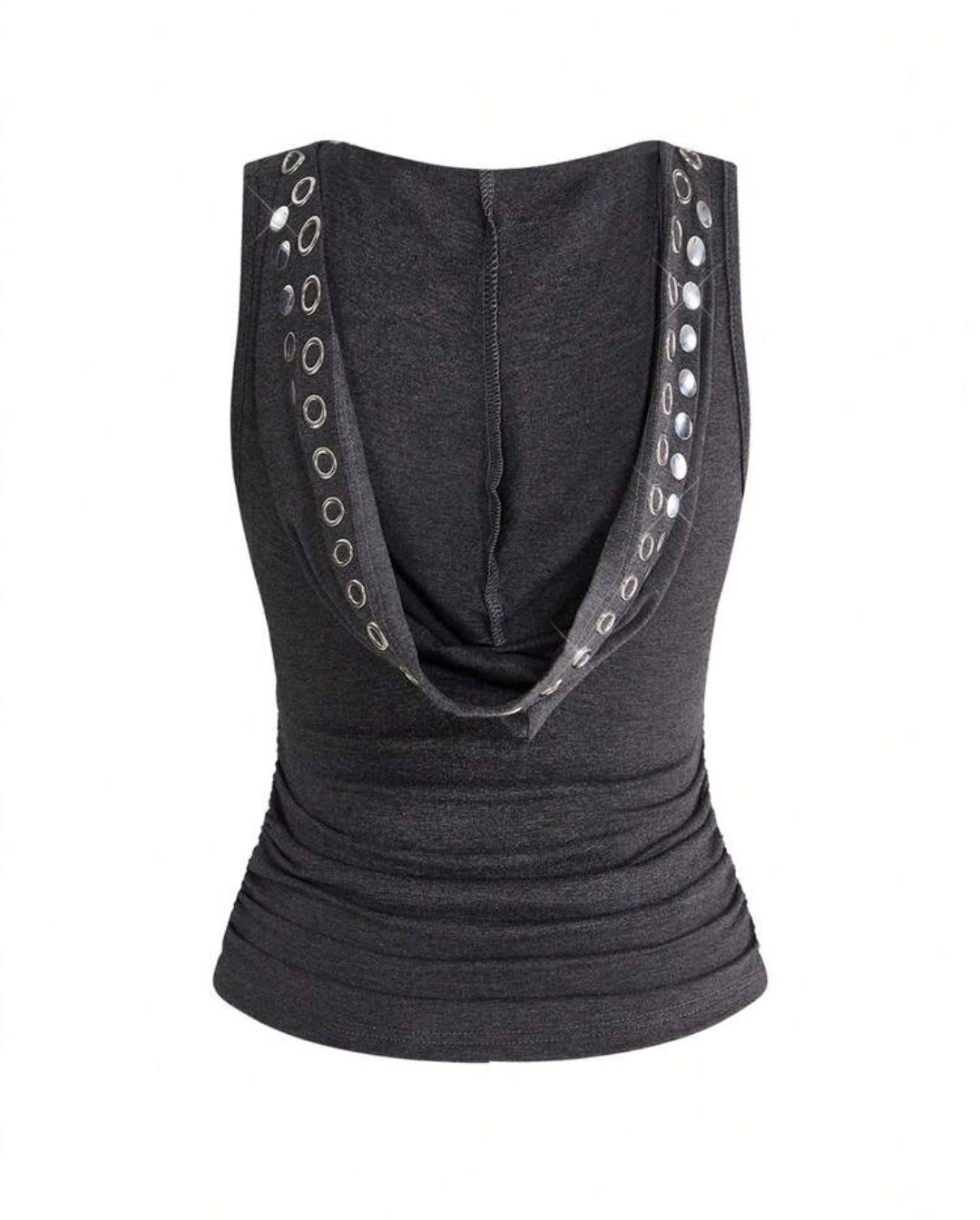 Retro Rivet Studded Sleeveless Hooded Top