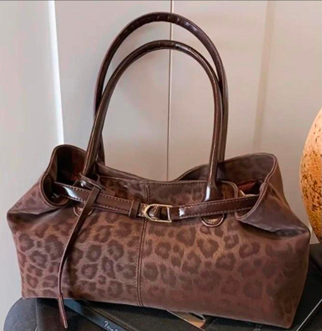 Leopard Print Double Strap Handbag