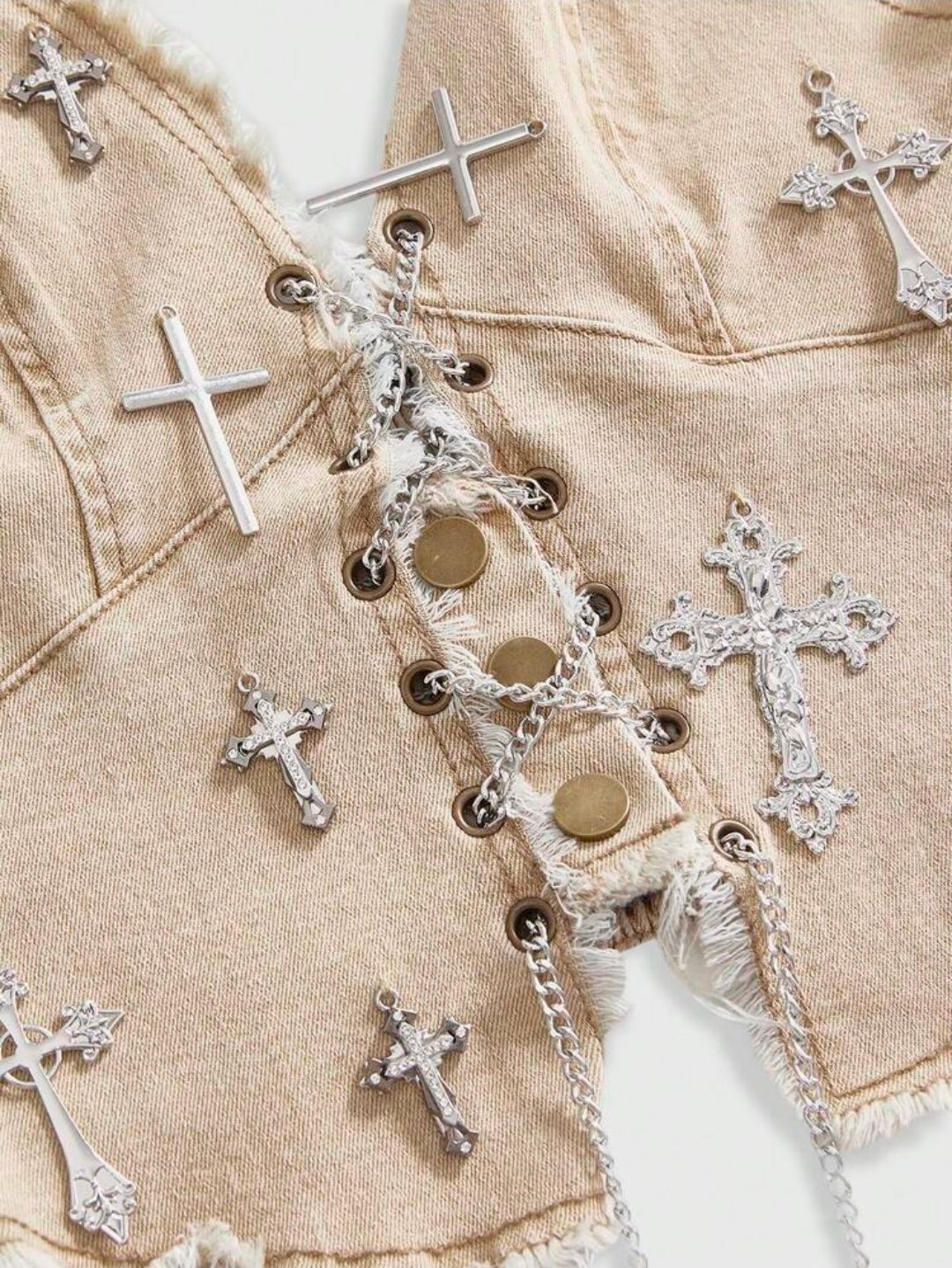 Denim Silver Chain Silver Cross  Halter Top