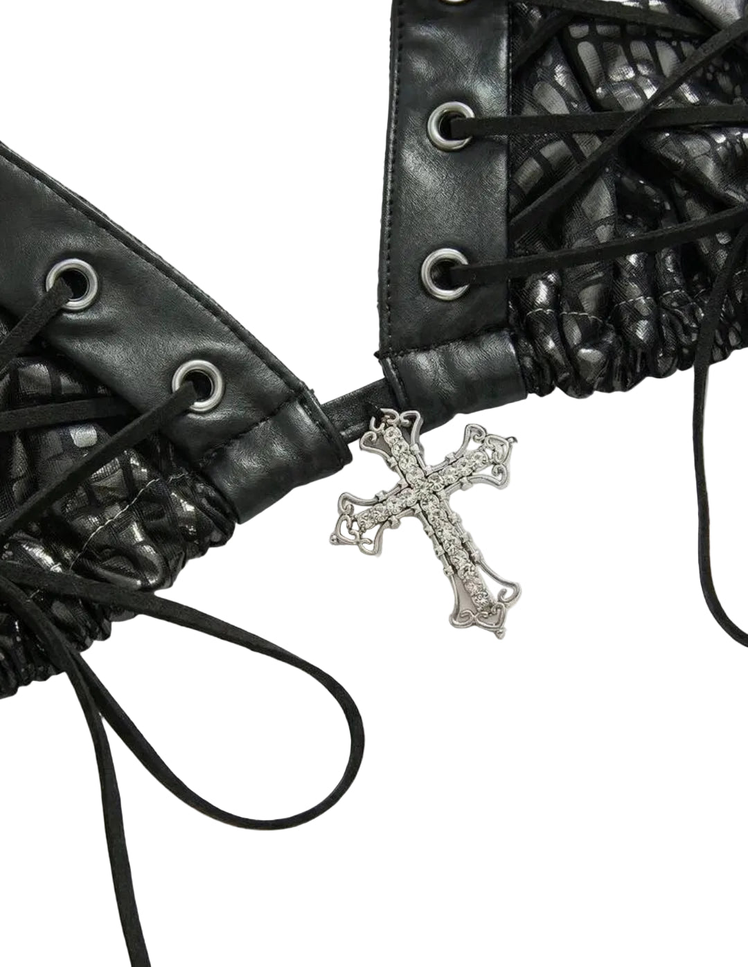 2PCS Leather Lace-Up Bikini Top Shorts Sets