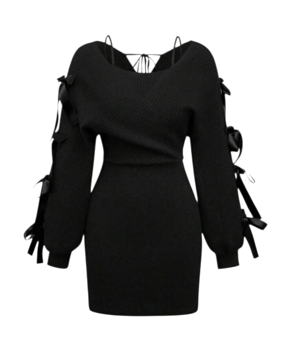 Black Off The Shoulder Bodycon Bowknot Midi Dress