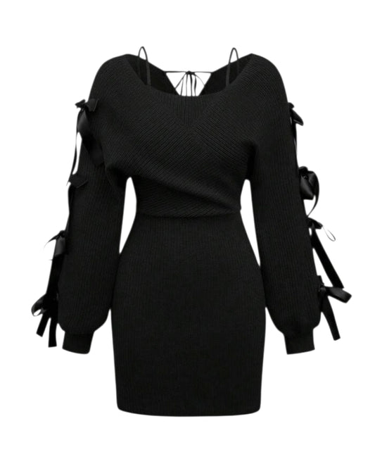 Black Off The Shoulder Bodycon Bowknot Midi Dress