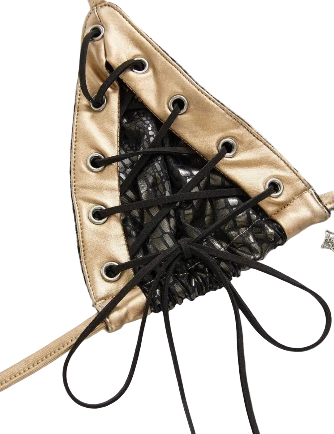 2PCS Leather Lace-Up Bikini Top Shorts Sets