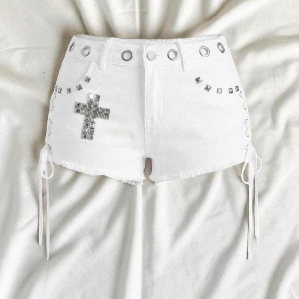 Women's Lace-Up Studded Rivet Shorts