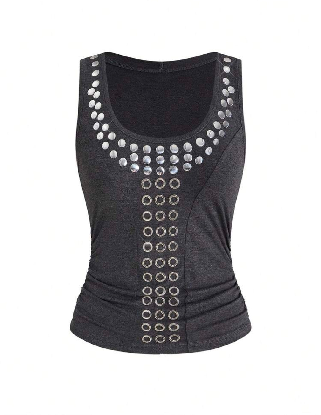 Retro Rivet Studded Sleeveless Hooded Top
