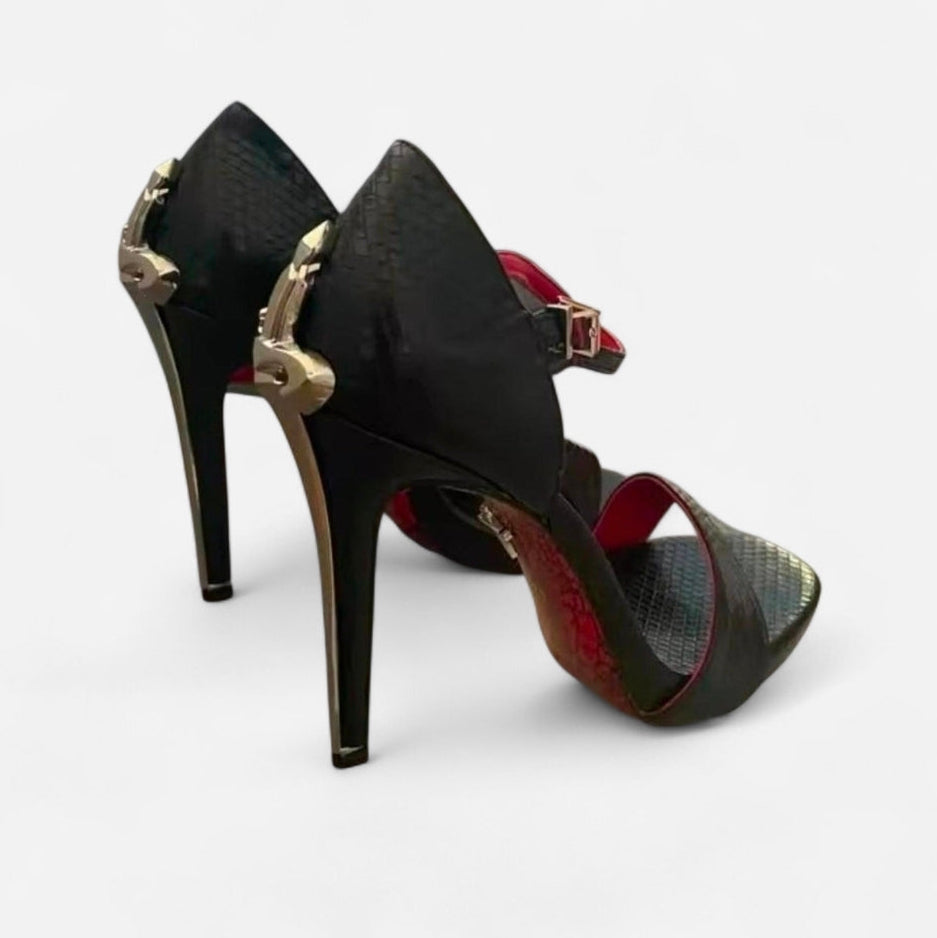 Black Leather Sword Shaped High Heels