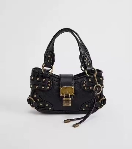 Black Retro Leather Rivet Studded Handbag