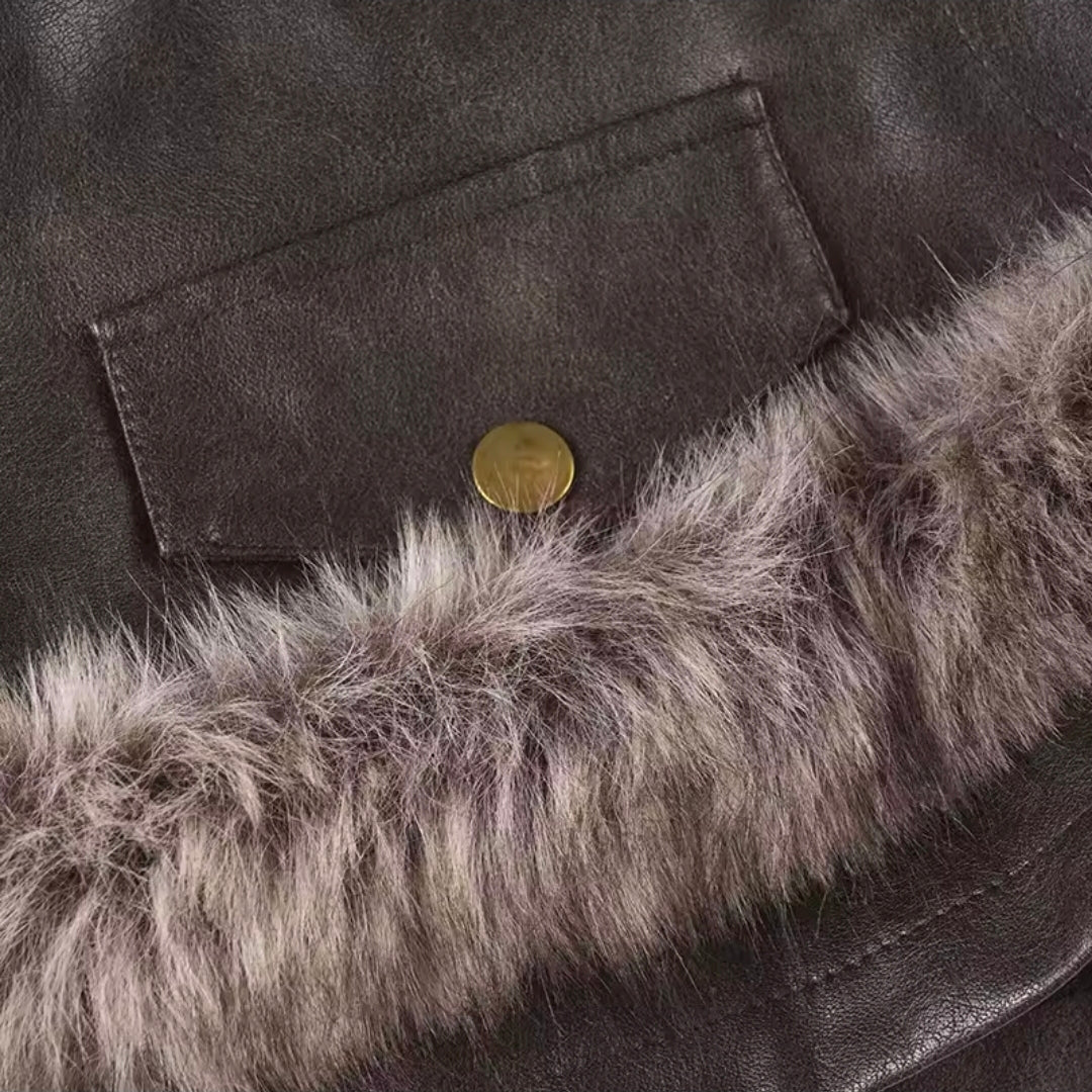 Y2K Leather Fur Patchwork Low Rise Shorts