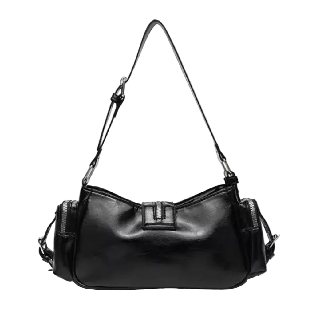 Studded Buckle Black Multi-Pocket Handbag