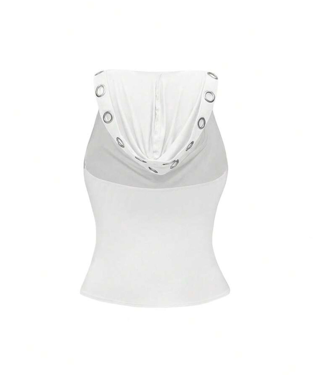 White Eyelet Metal Hooded Tank Top
