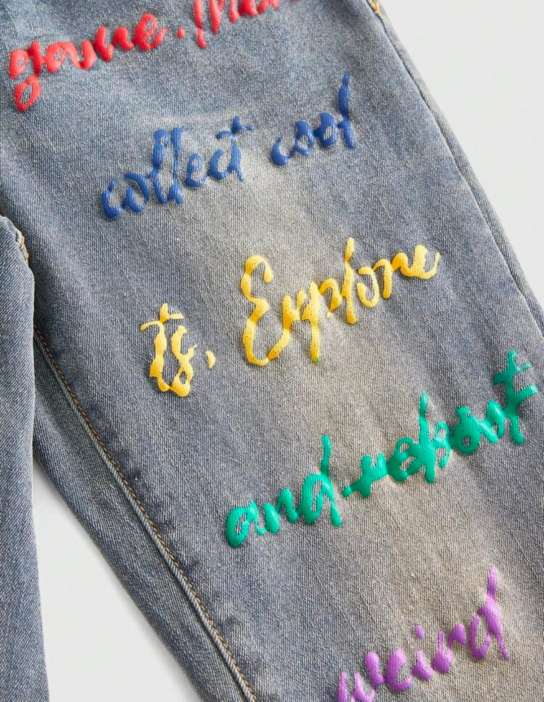 Denim Colorful Letter Embroidery Skinny Capri Jeans