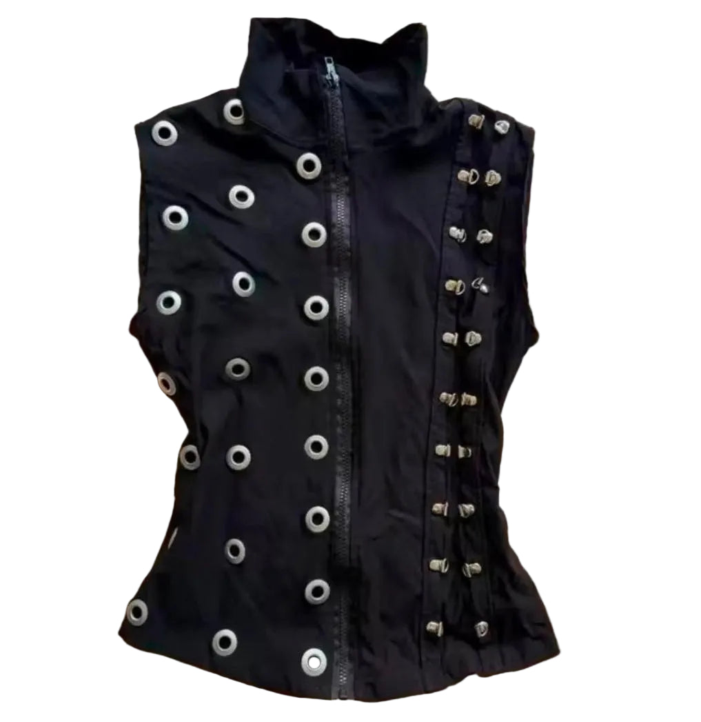 Black Silver Eyelets Sleeveless Top