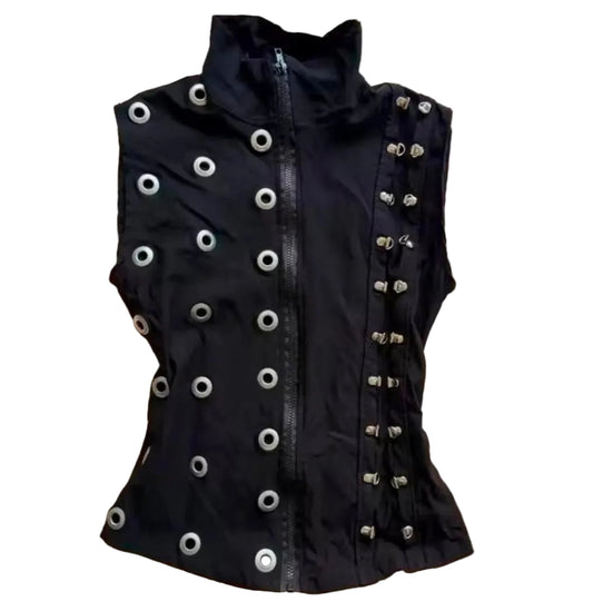 Black Silver Eyelets Sleeveless Top