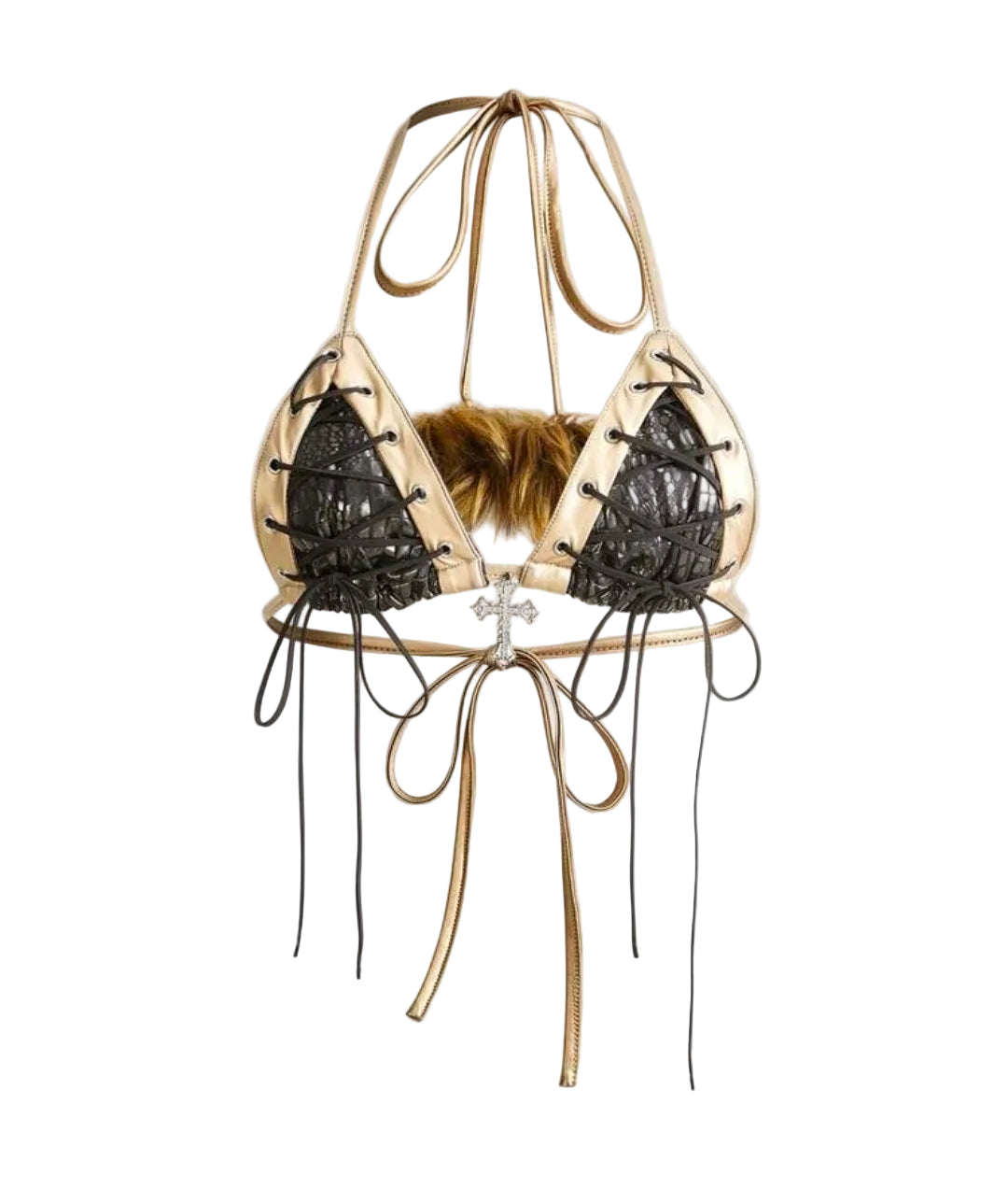 2PCS Leather Lace-Up Bikini Top Shorts Sets