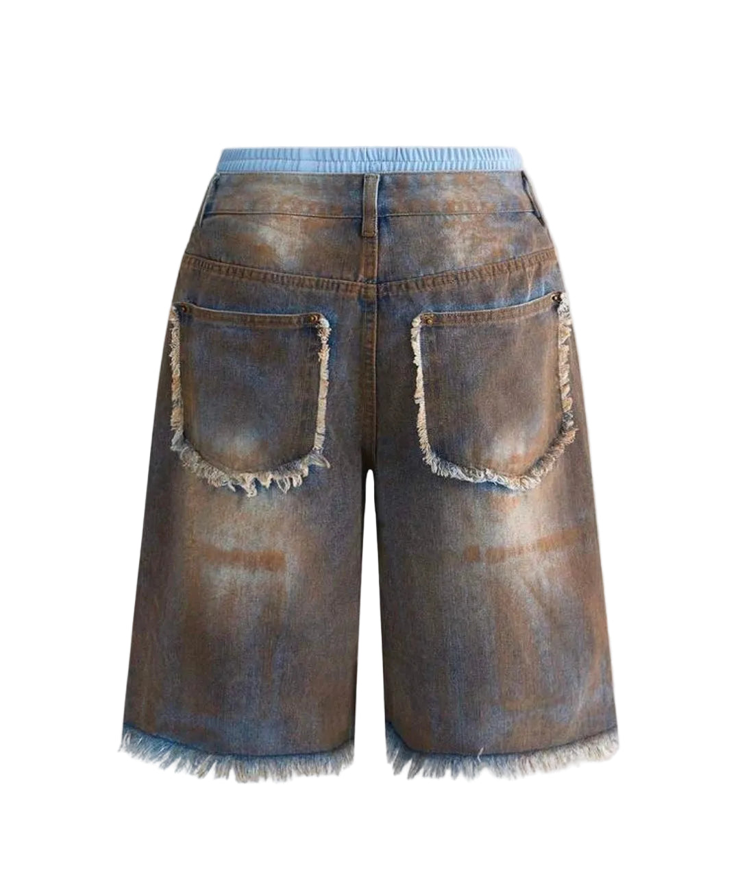 Vintage Distressed Washed Denim Cargo Shorts