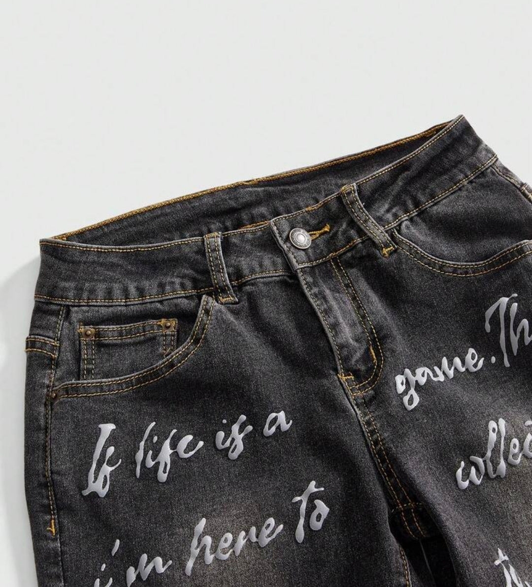 Denim Colorful Letter Embroidery Skinny Capri Jeans