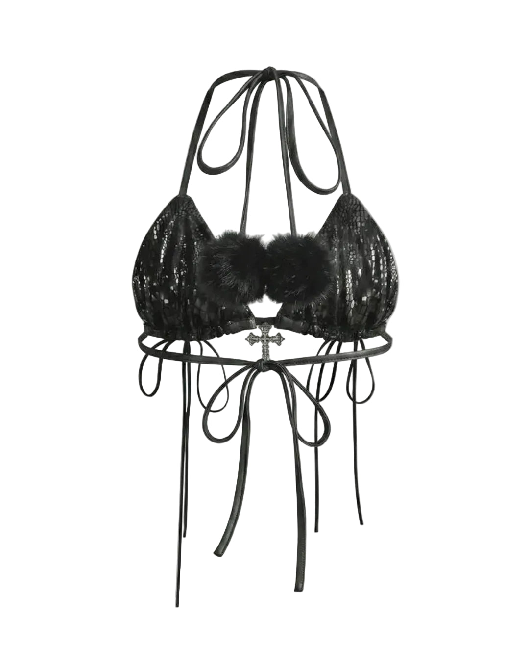 2PCS Leather Lace-Up Bikini Top Shorts Sets