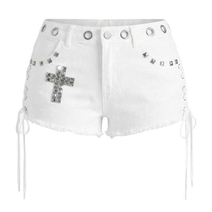 Women's Lace-Up Studded Rivet Shorts