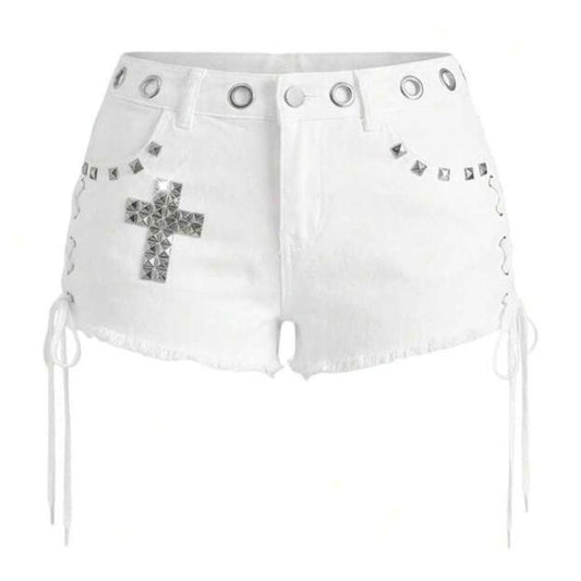 Women's Lace-Up Studded Rivet Shorts