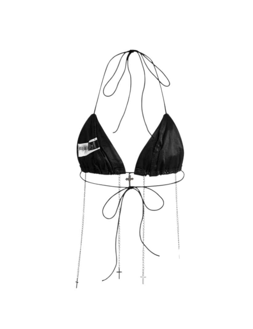 2pcs Leather Lace-Up Chain Low Waist Shorts Bikini Set